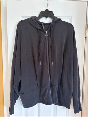 Athleta Charcoal Black Zip Hoodie with Ring Zipper